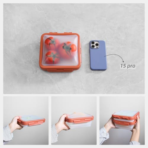 Reusable Silicone Food Storage Container with Lid Avocado Saver(6.5 cups/0.4 gal), Onion Keeper, Foldable Silicone Kitchen Organizers for Fridge - Image 2