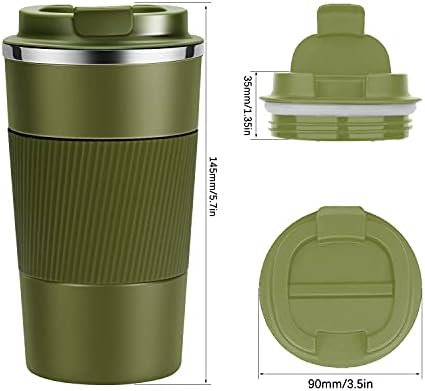YINJOYI 12oz Travel Coffee Cups Insulated Tumbler Thermal Mug to Go with Lid Leak Proof Reusable Stainless Steel Coffee Mug Spill Proof for Hot and Iced Cold Drinks (Green, 380ml) - Image 4