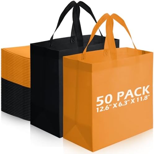 Reginary 50 Pcs Reusable Tote Bags Shopping Bags Non Woven, Black, Orange by Reginary