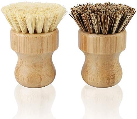 2 Pack Bamboo Dish Scrub Brush, Picowe Natural Scrub Cleaning Brush Vegetable Brush for Dishes Cast Iron Pots Pans, Used in Bathroom Kitchen Sink Household Cleaning by Picowe