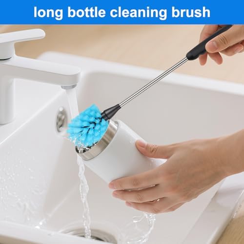 Bottle Brush,15-inch Long, Bottle Brush Cleaner, Bottle Scrubber, Kitchen Scrub Brush Suitable for Water Bottles, Cups, Glasses, Baby Bottles, Wine Glasses, (1, Blue) - Image 2