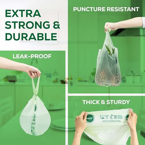 ANECO Compostable Food Waste Bags 3 Gallon With Handles (30 Count) - Image 4