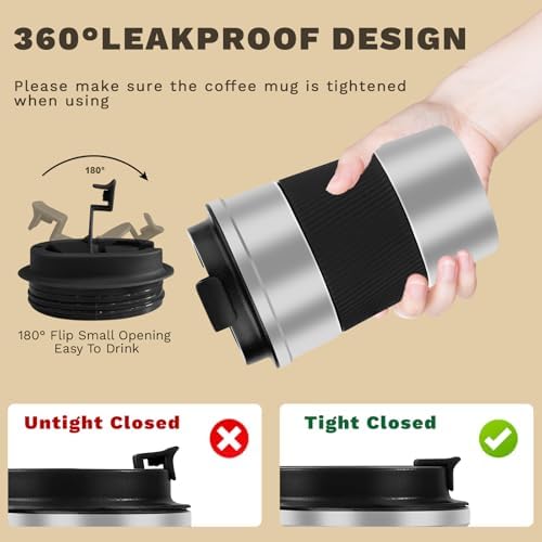 Vacuum Insulated Stainless Steel Travel Coffee Mug,Leak Proof Cup with Lid - Image 5