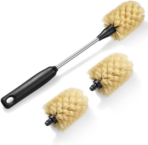 Bottle Cleaning Brush with 2 Replaceable Heads, 13 in, Yellow by Purtribe