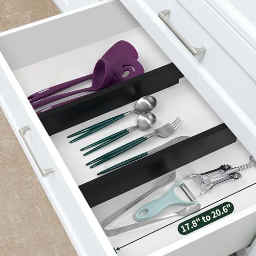 Utoplike Bamboo Kitchen Drawer Divider, Black Utensil Drawers Organizer - Image 3