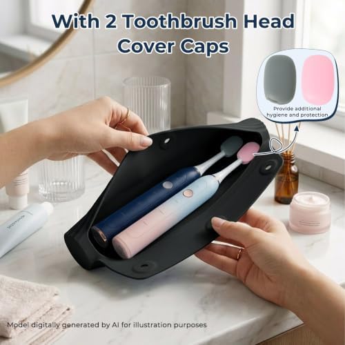 Electric Toothbrush Travel Case with 2 Head Covers, Black - Image 5