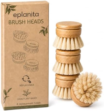 eplanita Replacement Brush Heads (Pack of 4) for Bamboo Dish Brush, Sisal Bristle Refills, Agave Cactus Fibres, Kitchen Eco Scrubber, Plastic Free Washing Up, Zero Waste Cleaning by eplanita