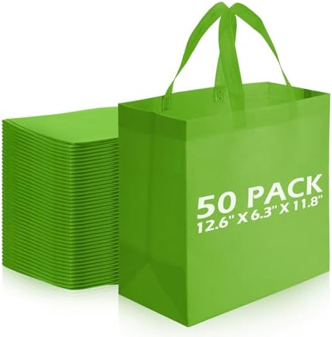 Reginary 50 Pcs Reusable Tote Bags Shopping Bags Non Woven, Green Fruit by Reginary