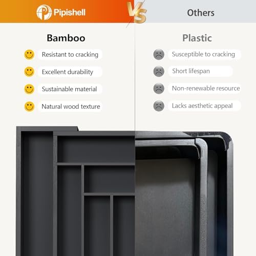 Pipishell Bamboo Expandable Drawer Organizer for Utensils Holder, Adjustable Cutlery Tray, Wood Drawer Dividers Organizer for Silverware, Flatware, Knives in Kitchen, Bedroom, Living Room (Black) - Image 5