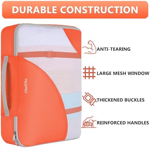 OlarHike Packing Cubes for Travel,Gifts for Women Mom,Anti-Tearing Suitcase Organizer for Luggage with Shoe & Hanging Toiletry Bag,Vacation Essentials & Accessories for Cruise Ship,8 Set,Orange - Image 4