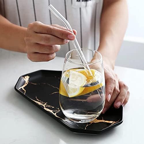 Reusable Glass Straws - 9" L x 8 mm W - Smoothie Drinking Straws for Smoothie, Milkshakes, Pack of 6 with 1 Cleaning Brush (black white transparent) - Image 6