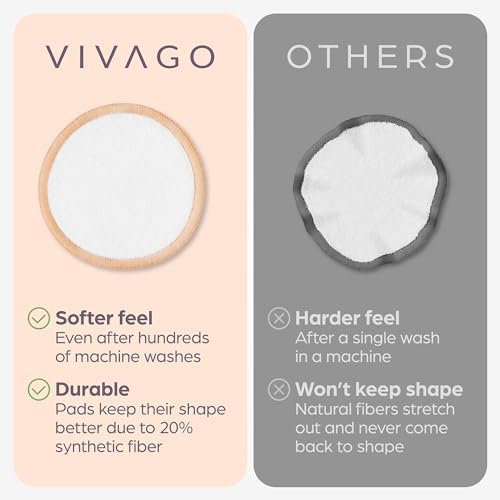 VIVAGO Reusable Cotton Rounds for Face - 20 Pack - Image 6