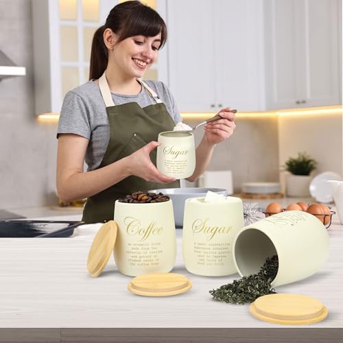 Coffee Tea Sugar Container Set of 3,Farmhouse Storage Containers Jars,Airtight Metal Kitchen Canister Set with Bamboo Lids for Kitchen Counter Dining Room (Metal, 1) - Image 6