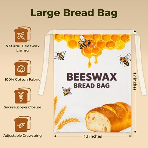 OHIYO Beeswax Bread Bags for Homemade, Reusable Natural Beeswax Sourdough Bread Bags Freshness Keeper for Homemade, Bakery Essentials, Bread Box (2 Pack) - Image 2