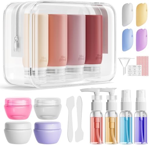 Muslish 21 Pack Travel Bottles for Toiletries, Leak-Proof TSA Compliant Silicone Travel Size Containers for Shampoo and Conditioner, BPA Free with Toiletry Bag (Cream) by MUSLISH