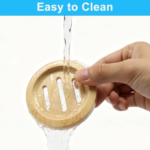 2 Pack Round Bamboo Wooden Soap Dishes, Shampoo Bar Holder with Self Draining Tray, Travel Soap Saver Case for Bathroom Kitchen Sink - Image 4