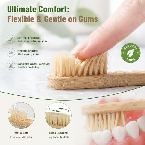 DEBETOOL 4-Pack Natural Boar Bristle Toothbrush for Adults - Image 3