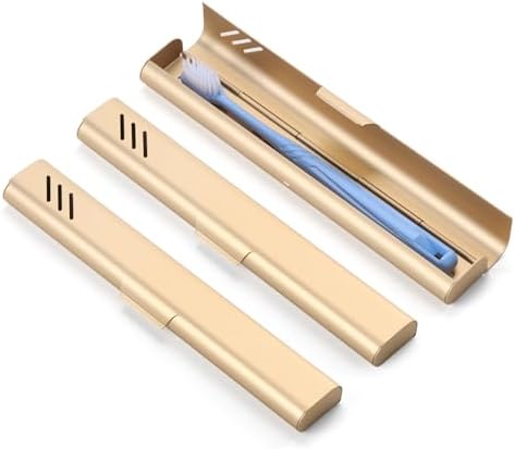 Travel Toothbrush Case, 2Pack Portable Toothbrush Holders, Durable Aluminum Toothbrush Storage Box, Small Breathable Manual Toothbrush Container for Traveling, Camping, Business Trip - Gold by EVERYPURCHASEISFORASIMPLELIFE