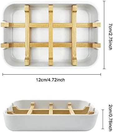 2 Pack Bamboo Soap Dish, Self-Draining Soap Box, Wooden Bamboo Bar Soap Holder for Shower, Bathroom, Kitchen, Bathtub, Bar Sink (White) - Image 4