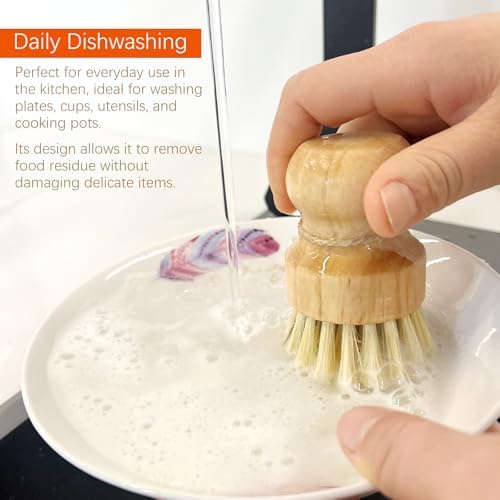 2pcs Wooden Dish Scrub Brushes for Kitchen, Eco-Friendly Cleaning Scrubbers, Natural Sisal Bristles for Dishes and Washing Cast Iron Pans - Image 3