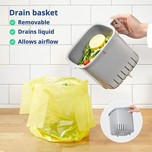 Blue Ginkgo Kitchen Compost Bin, 2.6L Countertop Compost Bin, Dark Grey - Image 5