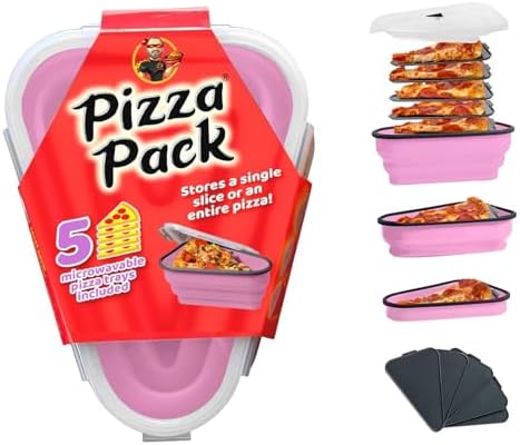 PIZZA PACK The Perfect Reusable Pizza Storage Container with 5 Microwavable Serving Trays - BPA-Free Adjustable Pizza Slice Container to Organize & Save Space, Pink by PizzaPack%E2%84%A2