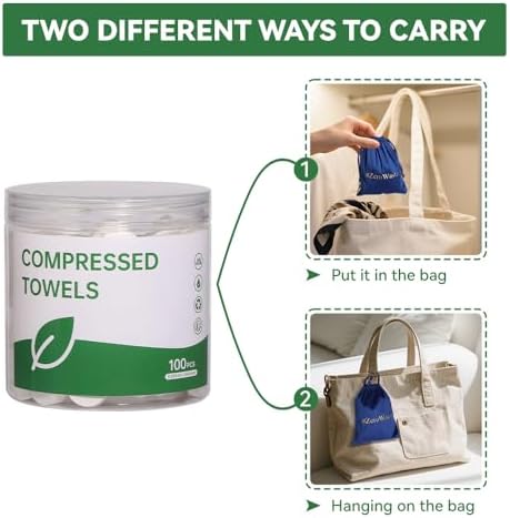 Compressed Towels - 100 Pack Compressed Cotton Hand Wipe, Portable Toilet Paper Tablets for Travel, Camping, Gym - Image 5