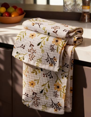 Miss Adola 370GSM Cotton Waffle Kitchen Towels, Flower by MissAdola