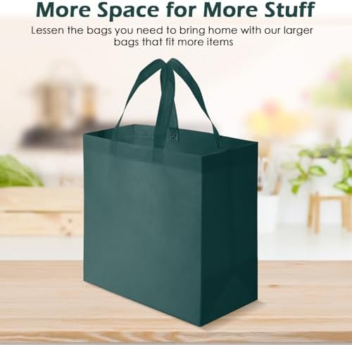 Reginary 50 Pcs Reusable Tote Bags Shopping Bags Non Woven, Dark Green - Image 4