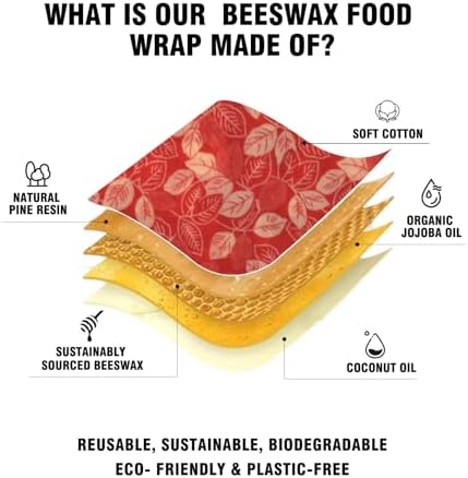 Reusable Beeswax Food Wraps - 3 Pack (S,M,L) Eco-Friendly Storage for Bread, Leftovers, Mason Jars, Cheese & Bowl Covers,Sandwich Wrapper | Organic, Zero Waste, Plastic and Silicone Free - Image 3