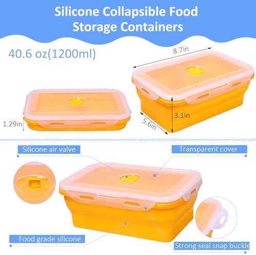 3 Pack Collapsible Silicone Food Storage Containers with Lids, 40.6oz Bento Lunch Boxes, for Kitchen, Office, Camping, Travel, BPA Free - Image 2