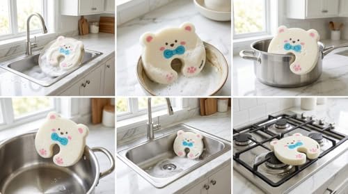 4 Pack Cute Animal Cellulose Sponges - Eco-Friendly Natural Wood Pulp Dish Sponges for Kitchen - Non-Scratch Scrub Pads for Dishes, Pots & Household Cleaning - Aesthetic & Functional Gift - Image 2