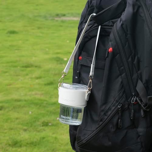 BLUEPOLAR 13oz/400ml Glass Water Tumbler with Straw and Lid Sealed Carry on Thick Wall Iced Coffee Cup for Water, Iced Tea, Fruit Juice (White with Sleeve and Strap) - Image 3