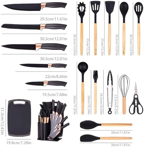 19-Piece Kitchen Utensil and Knife Set, Black - Image 3