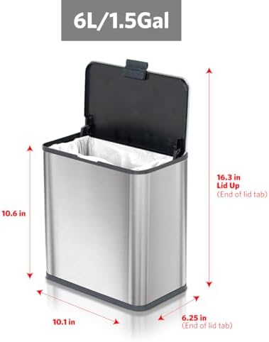 Glad Roomate Under Counter Trash Can - Space Saving Stainless Steel Waste Bin with Dual Lid and Clorox Protection - Small Trash Can for Kitchen Cabinet, Under Sink, or Bathroom, 1.5 Gallon (6L) - Image 4