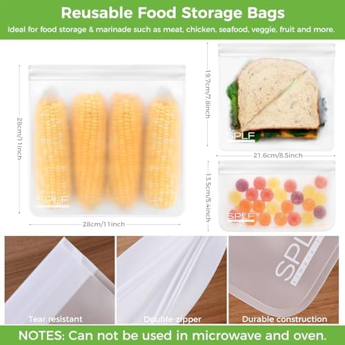 SPLF 6 Pack Dishwasher Safe Reusable Gallon Freezer Bags, White - Image 2