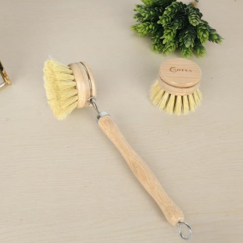 Bamboo Dish Brush with Handle - Soft Bristle Plastic Free Potato Scrubber Brush Compostable & Sustainable Produce Brush for Dishes Pots and Pans - Image 4