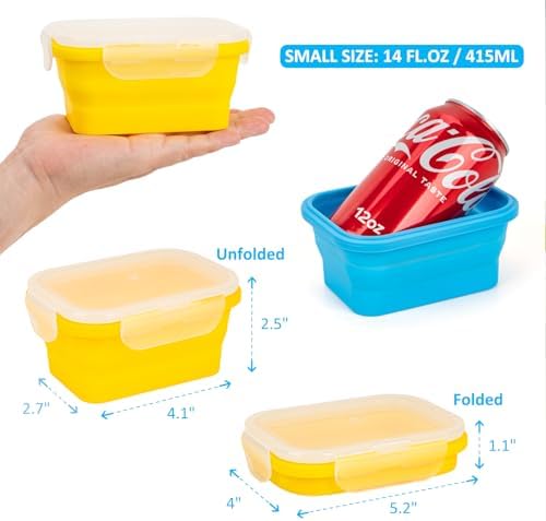 Reusable Silicone Snack Sontainers with Lids, 14oz, Small Collapsible Food Storage Containers for Meal Lunch Small Portion, Stackable, Space Saver for RV, Travel, Microwave Dishwasher Safe, 6 Pack - Image 2