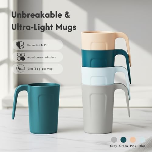 zoeynex Reusable Plastic Cups (12 oz) - Set of 4 | Unbreakable Plastic Coffee Mugs with Handles | Dishwasher and Microwave Safe | BPA Free & Eco-Friendly | Ideal Drinking Cups for Kitchen - Image 2