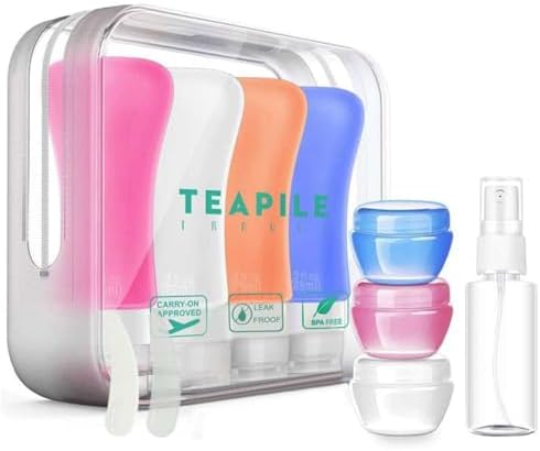 4 Pack Travel Bottles, 3oz Leak Proof Accessories Containers Size Toiletries,Travel Shampoo and Conditioner Bottles, Fun Outdoors 9 Pieces by Teapile