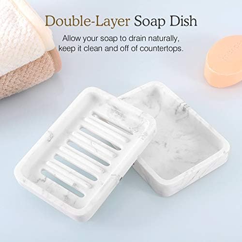 Luxspire Soap Dish Tray, Double Layer Soap Holder, White Marble - Image 2