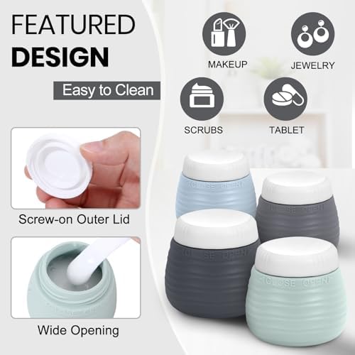 Travel Bottles for Toiletries 8 Pack, TSA Approved Travel Size Toiletries Containers Set, 4 Silicone Leak Proof Refillable Bottles and 4 Creams Jars Accessories Kit W/Clear Bag (GRAY) - Image 5