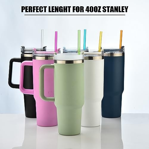 ALINK 13 inch Reusable Plastic Straws, Extra Long Colorful Tritan Tumbler Replacement Straws for Stanley Cups, 1 Gallon, 64/40/ 32 oz Water Bottles, Set of 10 with Brush - Image 5