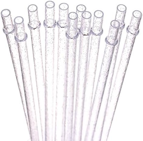 Dakoufish BPA-Free 12 Piece 9 Inch Reusable Clear Plastic Glitter Sparkle Drinking Straw Plus one Cleaning Brush (Clear,9inch) by Dakoufish