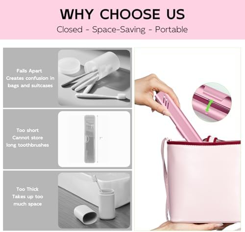 Travel Toothbrush Case, 2Pack Portable Toothbrush Holders, Durable Aluminum Toothbrush Storage Box, Small Breathable Manual Toothbrush Container for Traveling, Camping, Business Trip - Pink - Image 3