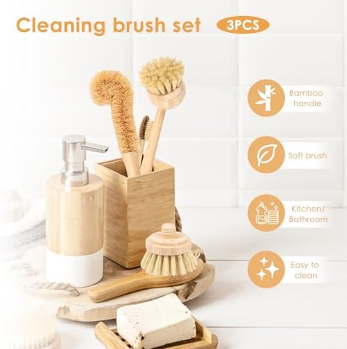 2 Pack Kitchen Dish Brushes, Dish Scrubber with Replacement Brush Head, Bamboo Dish Scrub Brush for Kitchen Cleaning Dishes, Pots, Pans, Bottles, Vegetables - Image 5