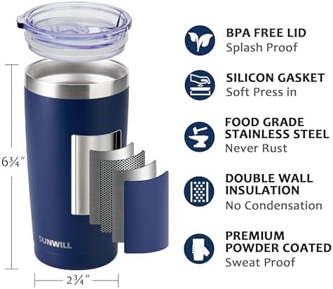 SUNWILL Travel Coffee Tumbler 20 oz, Insulated Mug with Lid, Stainless Steel Cup for Outdoor, Powder Coated Navy - Image 2