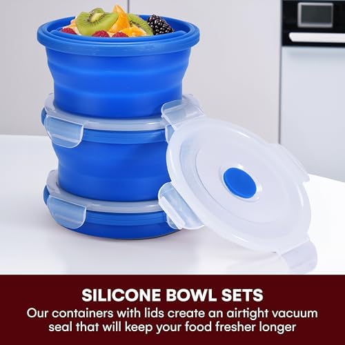 Collapsible Food Storage Containers with Lids - 13.5oz/0.4L Silicone Bowls with Airtight Lid for Kitchen, Camping - BPA Free, Microwave, Dishwasher and Freezer Safe Lunch Boxes - Salad Bowl Container - Image 2