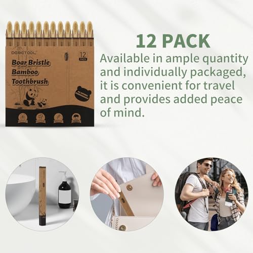 DEBETOOL 12 Pack Bamboo Toothbrushes with Boar Bristle - Image 6