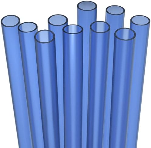 Fiesta First 10 EXTRA WIDE Long Reusable Hard Plastic Drinking Straws + Cleaning Brush - Fat Thick Large Jumbo Straws for Smoothies and Milkshakes - Blue - Dishwasher Safe BPA Free by Fiesta+First